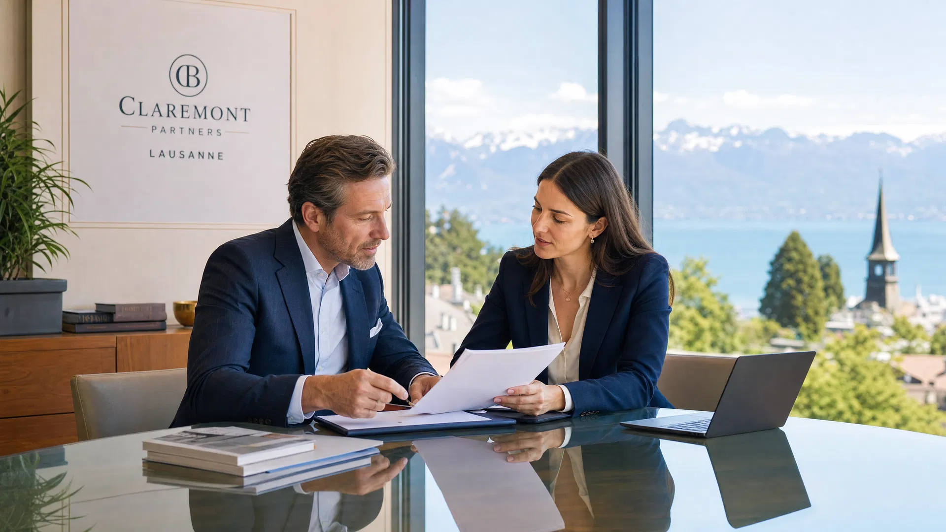 Un entretien de conseil dans nos bureaux à Lausanne, face au lac